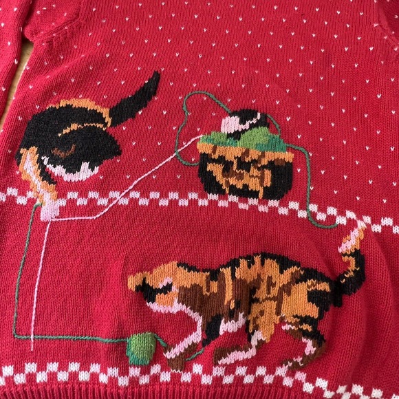Vintage Pedder Street Red Fair Isle Cat Kitten Knitters Yarn Sweater Small - Picture 6 of 7